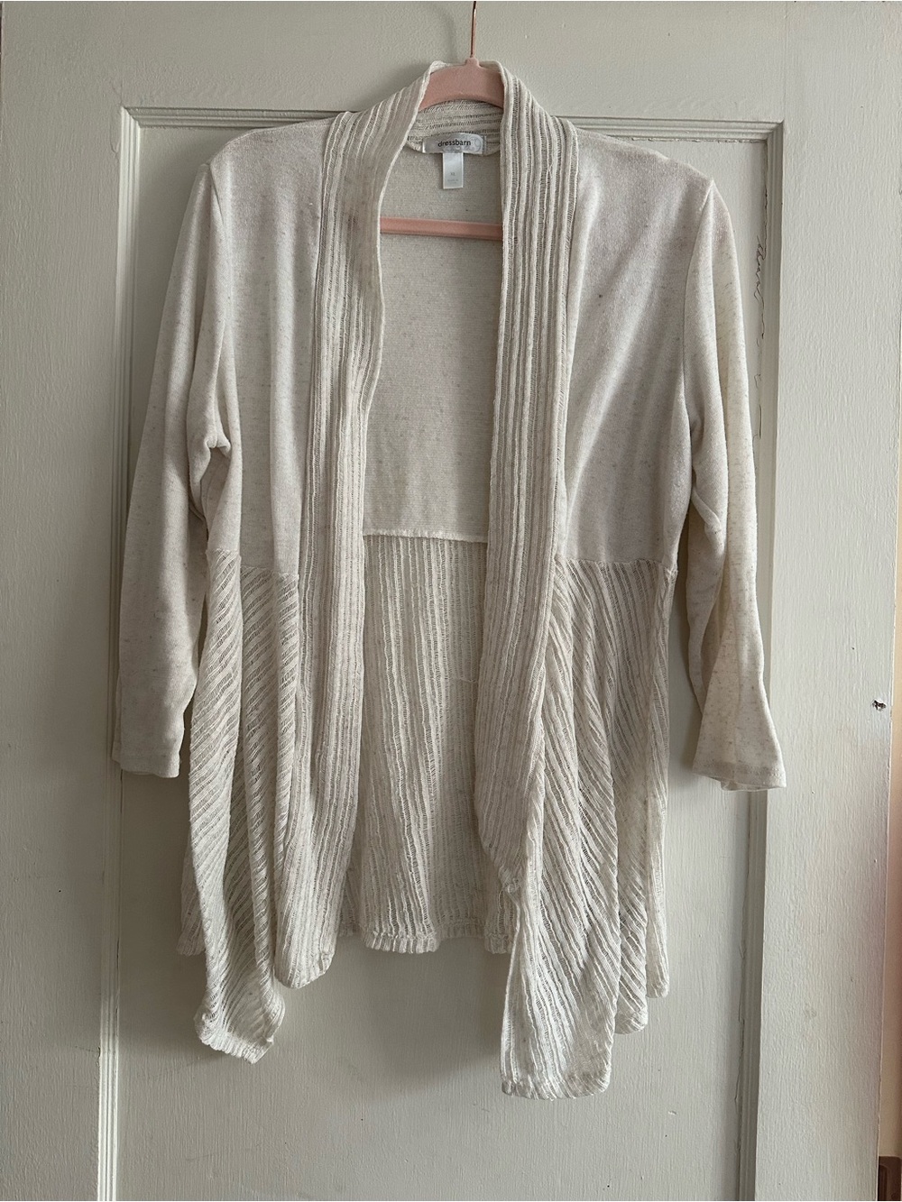 Dress Barn Cream Open-Front Ribbed Cardigan